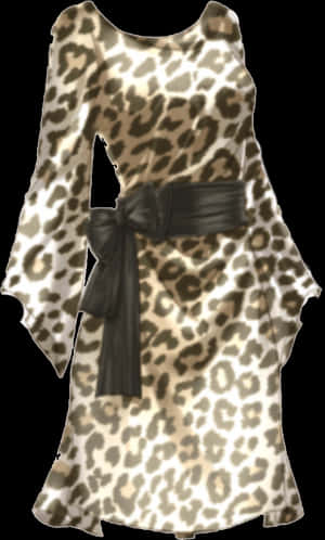 Leopard Print Dress With Black Belt PNG image with transparent background