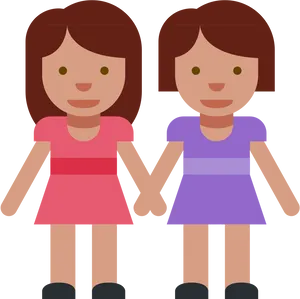 Lesbian Couple Cartoon Holding Hands PNG Image