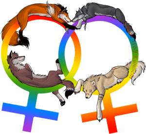 Lesbian Pride Foxes Art PNG image with transparent background