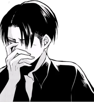 Levi Ackerman Contemplative Expression PNG Image