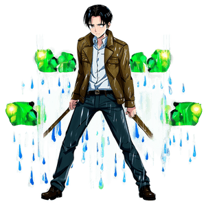 Levi Ackerman in the Rain PNG wsv67 PNG image with transparent background