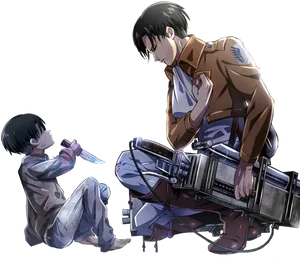 Levi Ackerman Kneelingwith Gear PNG Image