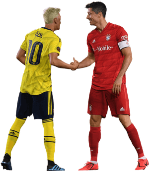 Lewandowskiand Opponent Handshake PNG image with transparent background