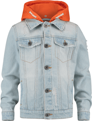 Light Wash Denim Jacketwith Orange Hood PNG image with transparent background