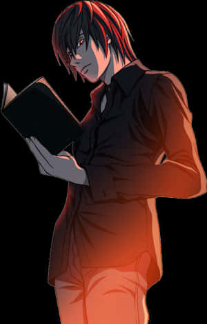 Light Yagami Holding Death Note PNG image with transparent background