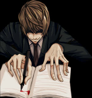 Light Yagami Writing Death Note PNG image with transparent background