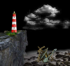 Lighthouse_ Cliffside_ Night_ Scene PNG image with transparent background