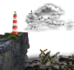 Lighthouse_ Cliffside_ Night_ Scene PNG Image