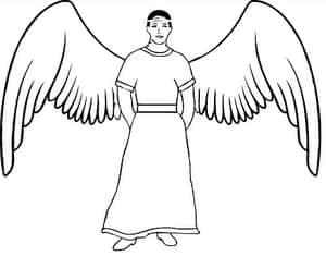 Line Drawingof Angelwith Spread Wings PNG image with transparent background