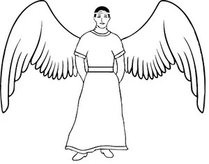 Line Drawingof Angelwith Spread Wings PNG Image