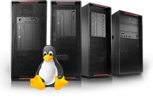 Linux Mascot With Servers PNG Image