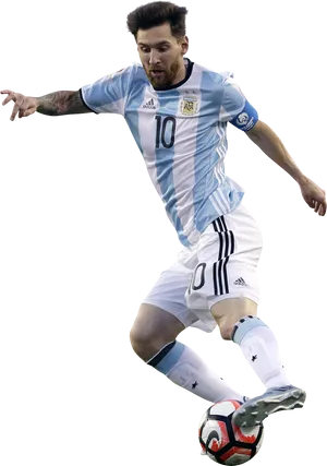 Lionel Messi Argentina Kit Action Shot PNG Image