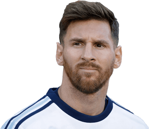 Lionel Messi Portraitin Argentina Jersey PNG image with transparent background