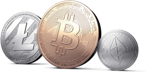Litecoin, Bitcoin And Ethereum Coins With White Background - Transparent Background Cryptocurrency Png, Png Download PNG with transparent background
