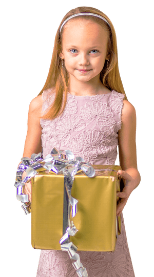 Little Girl Holding Gift PNG image with transparent background