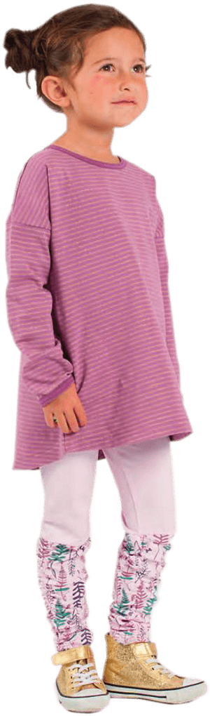 Little Girl In Purple Tunic And Floral Leggings.png PNG image with transparent background