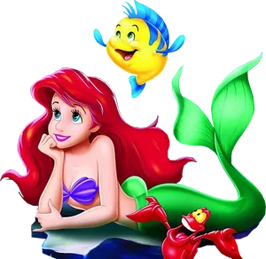 Little Mermaid With Friends Illustration PNG Image