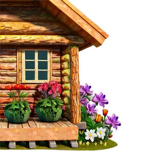 Log Cabin With Flower Garden Png 06122024 PNG Image