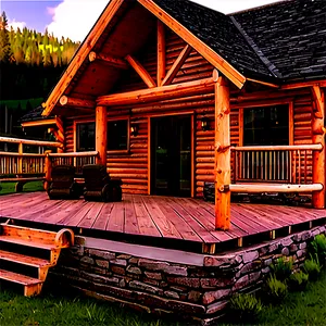 Log Cabin With Wooden Deck Png Tbp PNG Image