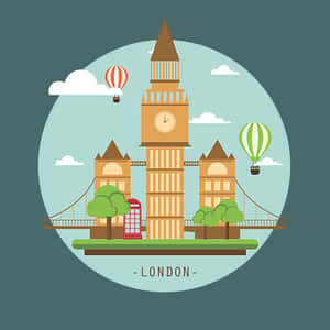 London Cartoon Landmarks Illustration PNG with transparent background