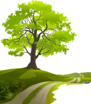 Lone_ Tree_ Nighttime_ Illustration PNG Image