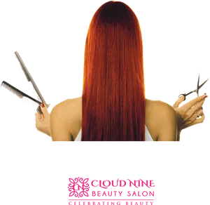 Long Red Hair Beauty Salon Ad PNG Image