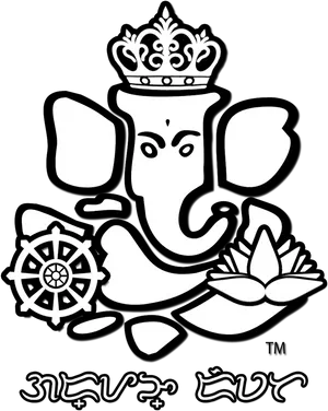 Lord Ganesh Blackand White Graphic PNG Image