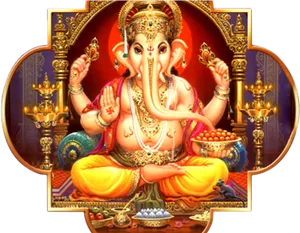 Lord Ganesh Seated Traditional Artwork PNG Image