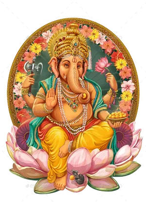 Lord Ganesh Seatedon Lotus PNG Image