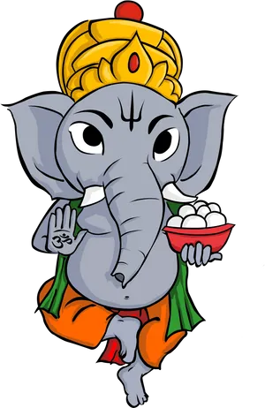 Lord Ganesha Cartoon Illustration PNG Image