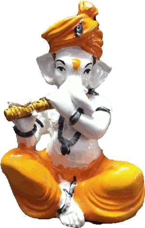 Lord Ganesha Playing Flute Statue PNG image with transparent background