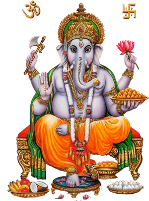 Lord Ganesha Traditional Artwork PNG Image