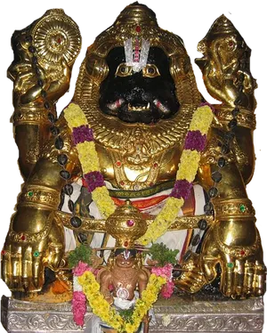 Lord_ Narasimha_ Idol_ Decorated_with_ Garlands PNG Image