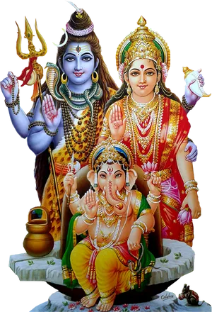 Lord Shiva Family Traditional Art PNG Image