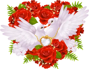 Love Doves Red Roses Heart Pendant PNG Image