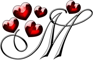 Love Letter M Hearts Design PNG Image