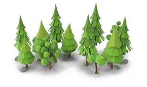 Low Poly Pine Treeson Snow PNG Image