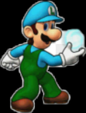 Luigi Holding Fireball PNG image with transparent background