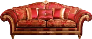 Luxurious Red Gold Trimmed Sofa PNG Image