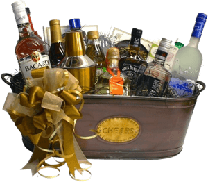Luxury Alcohol Gift Basket PNG image with transparent background