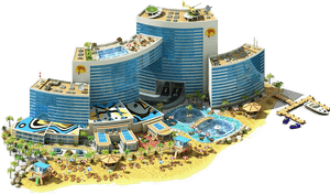 Luxury Beachfront Hotel Resort Illustration PNG image with transparent background