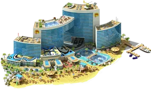 Luxury Beachfront Hotel Resort Illustration PNG Image