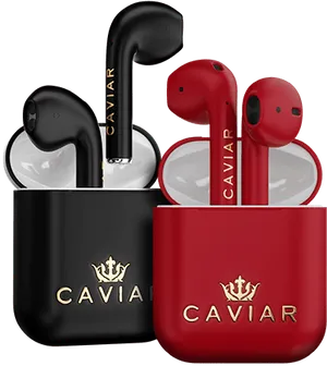 Luxury Caviar Airpods Blackand Red PNG Image