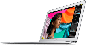 Mac Book Air Side View Displaying Graphics PNG image with transparent background