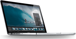Mac Book Prowith Surfing Image Display PNG image with transparent background
