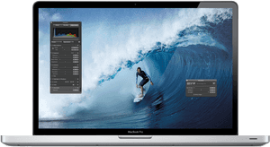 Mac Book Prowith Surfing Wallpaper PNG image with transparent background