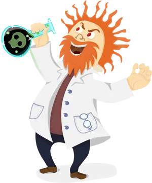 Mad Scientist Cartoon Holding Flask PNG Image