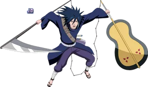 Madara Uchiha With Weaponand Guitar PNG Image