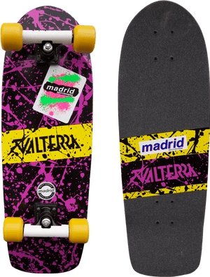 Madrid Skateboard Pink Splatter Design PNG image with transparent background