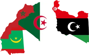 Maghreb Countries Flags Map PNG Image